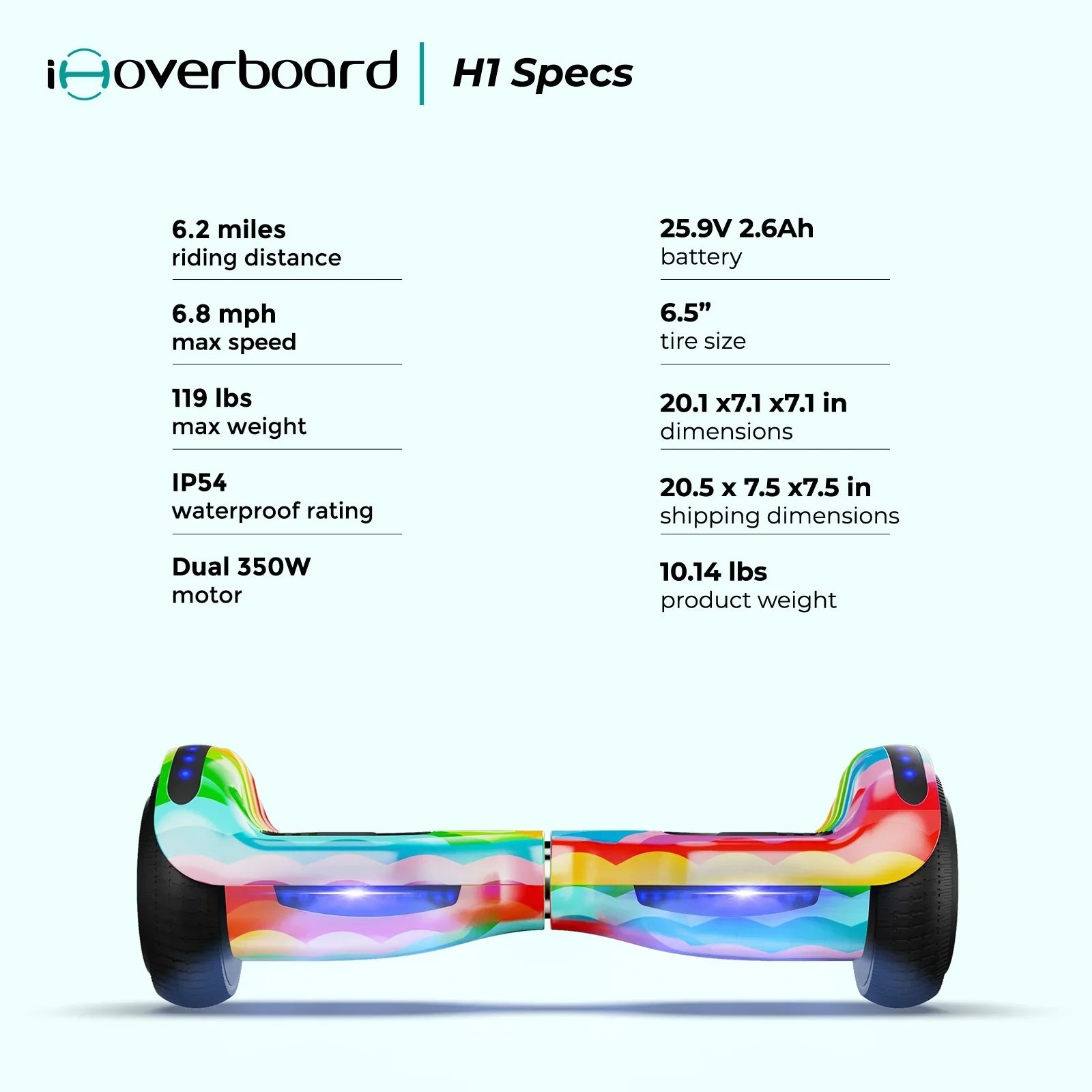 iHoverboard H1 6.5-inch Self-Balancing Scooter with Bluetooth Music & Rainbow LED Lights